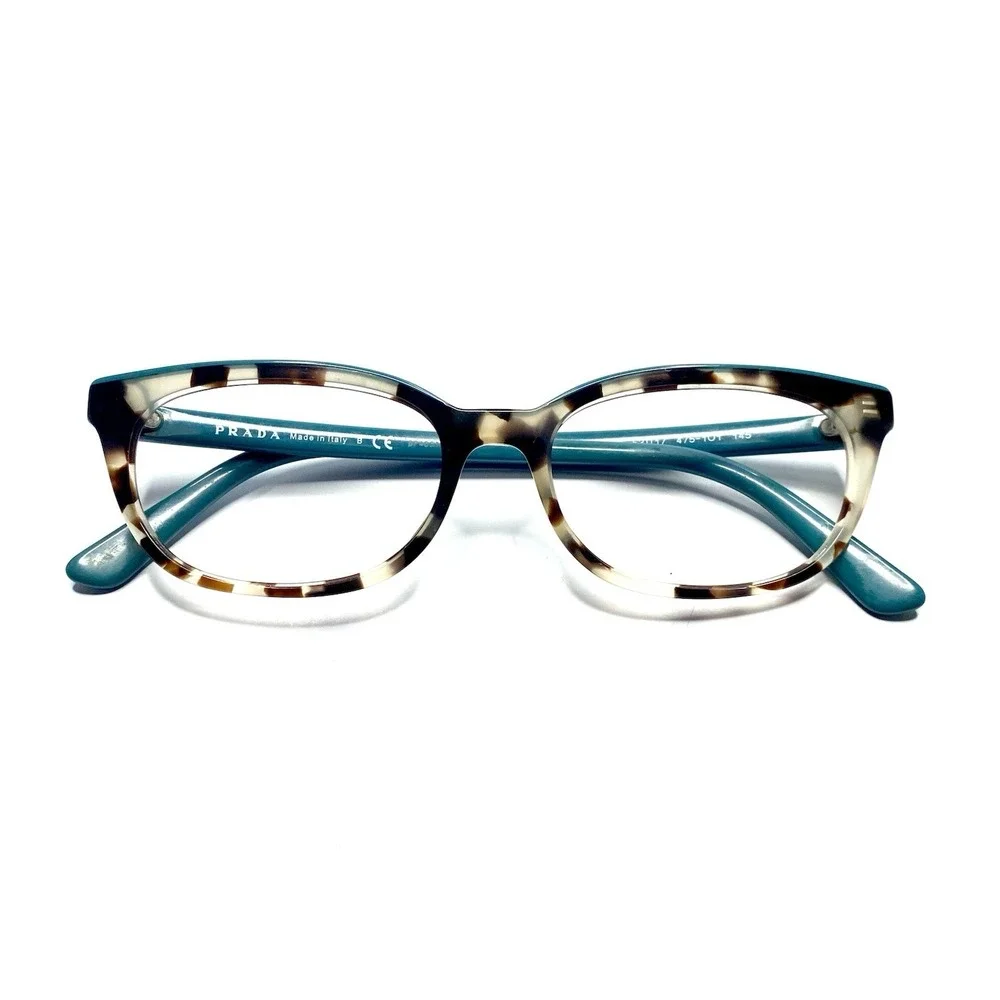 Prada Brown Clear Teal Blue Tortoise Rectangular Glasses Italy VPR13V 53 17 145